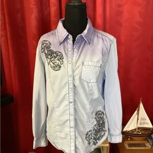 Style & Co. Light Blue Embroidered Button Down Shirt